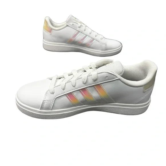 Adidas Grand Court 2.0 Kids Sneakers Size 3 White Multicolor Stripes BNIB Unisex - Picture 2 of 9